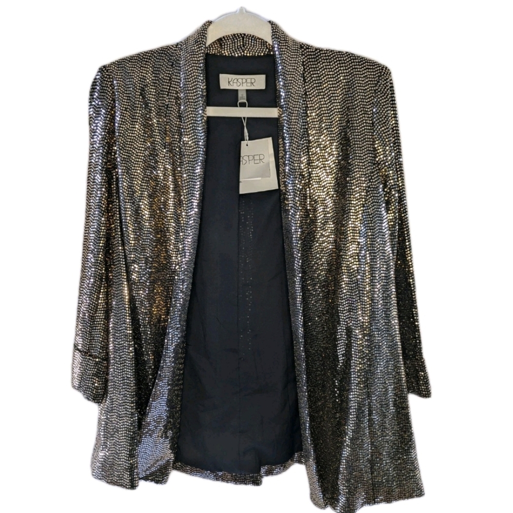 Kasper Open Front Cardigan Size 10 Black and Gold NWT